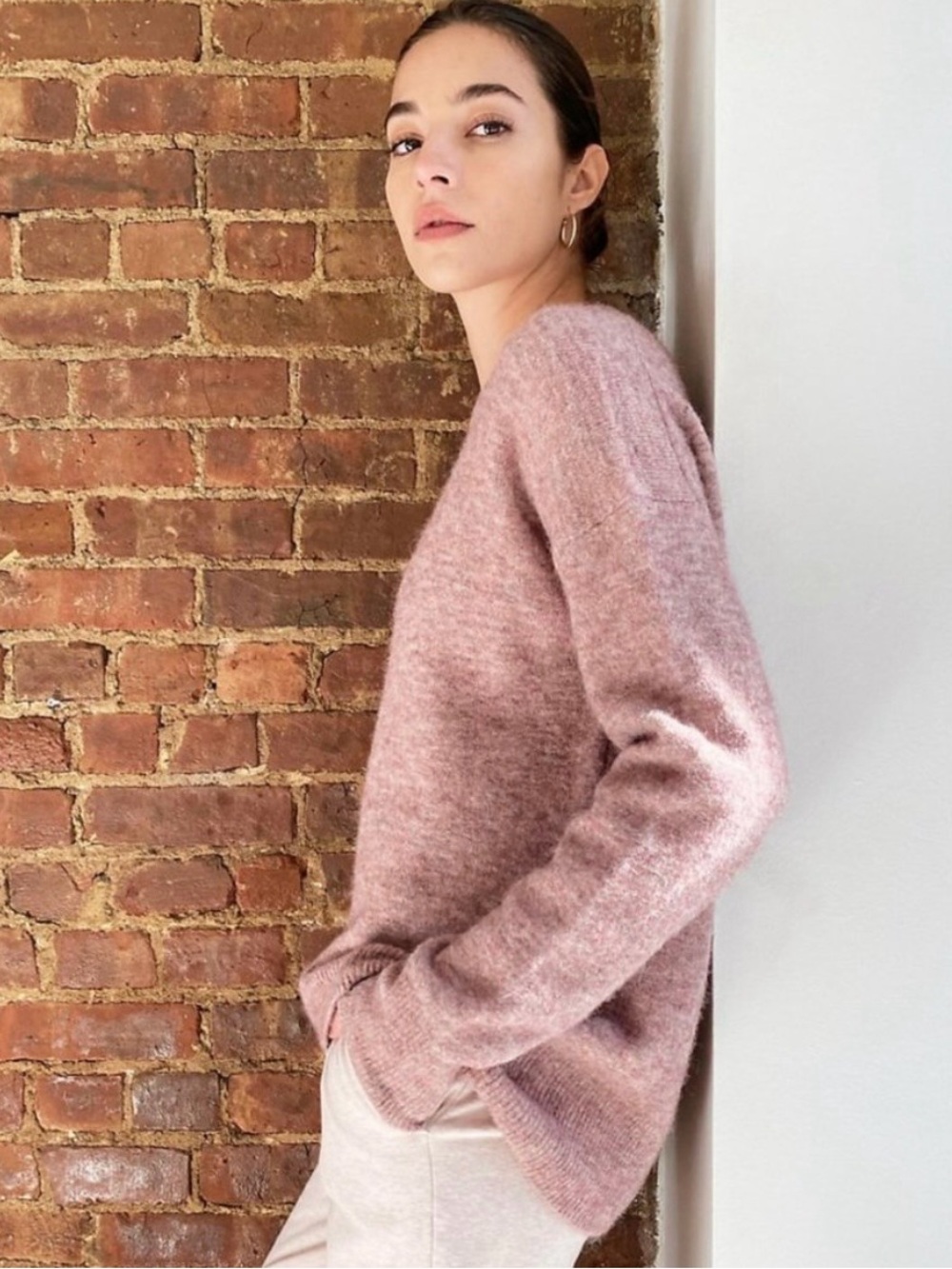The Group By Babaton | Thurlow Sweater Heathered Pink Merino Wool Yak XS Aritzia